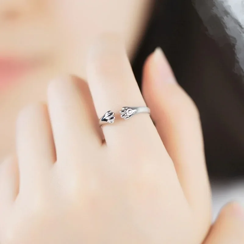 Roztomilá prsten kocour ucho zdvižený prostředík prsten živočich zdvižený prostředík otevřený design nastavitelný móda jednoduchý prsten pro ženy děvče dítě dar šperků