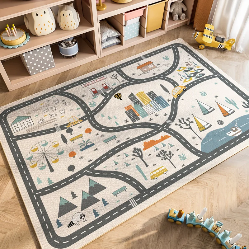 VIKAMA Cartoon Car Traffic Children's Carpet Playroom Baby Crawl Mat Home Decor Crystal Velvet Living Room Bedroom Floor Mat floor mat
