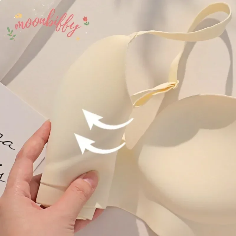 Women Gathered Seamless Lingerie Push Up Bra Solid Small Breast Wireless One Piece Thickened Comfortable Anti Sagging Invisible 6