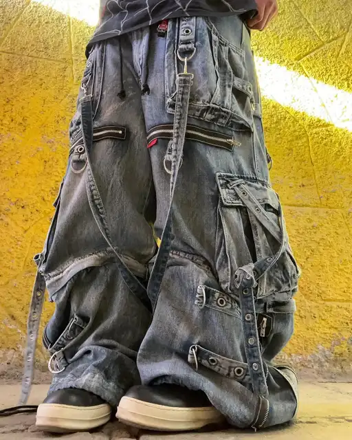 Streetwear jean lourd Y2K vêtements hommes femmes Hip Hop rétro poches Baggy Cargo pantalon Baggy jean taille basse pantalon à jambes larges 1