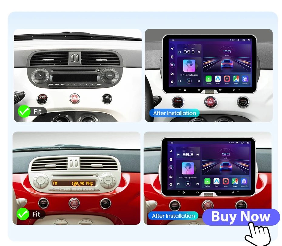 Android Autoradio für Fiat 500 500C Abarth 2007 bis 2015 Touchscreen CarPlay Android Auto GPS Navigation I Bluetooth Freisprechen USB Wifi