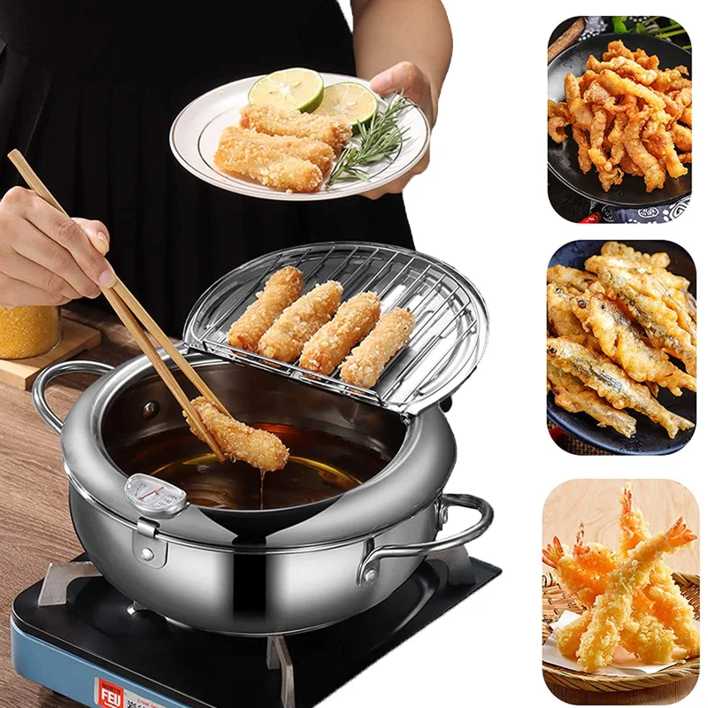Japanese Style Deep Frying Pot Thermometer Tempura Fryer Pan Temperature  Control Fried Chicken Pot Cooking Tools Kitchen Utensil - AliExpress