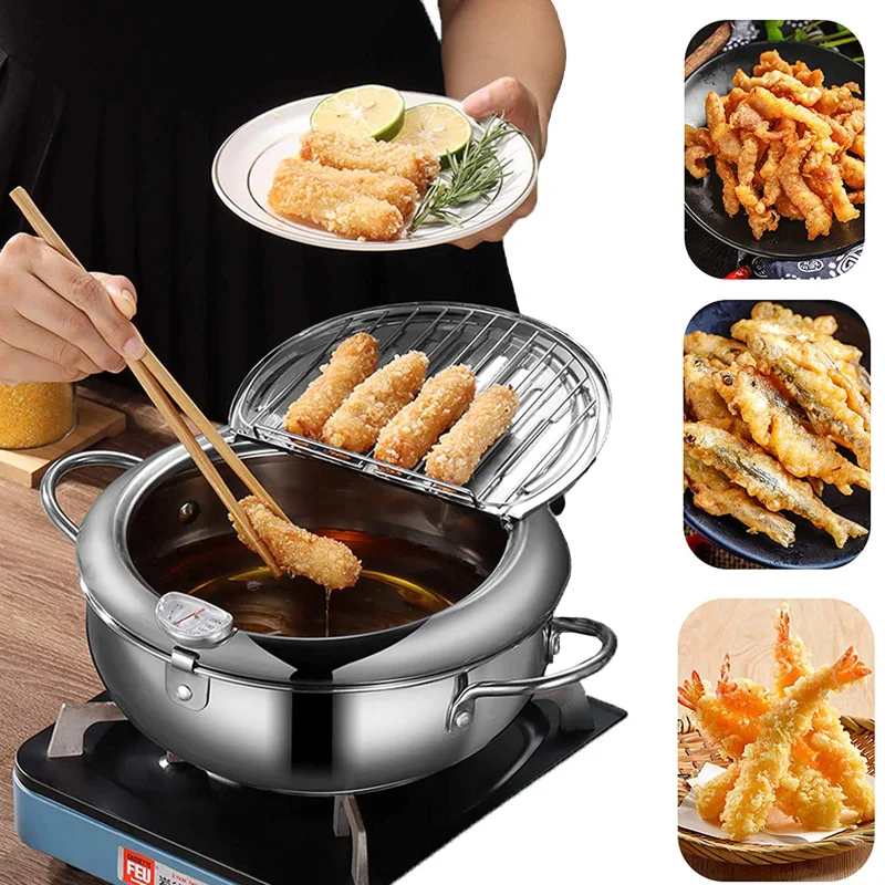 Deep Fryer Pot,304 Stainless Steel Tempura Frying Pot With