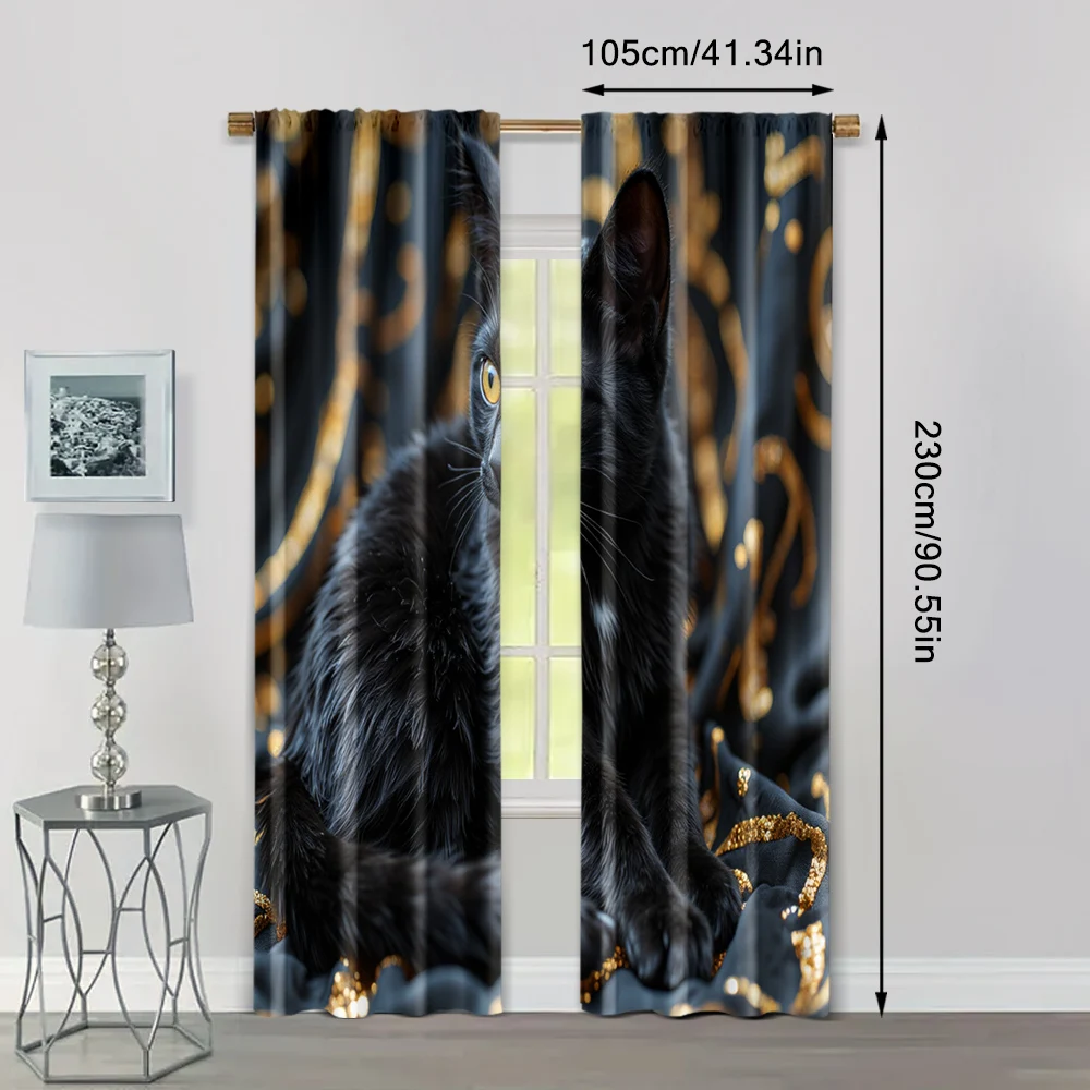 2pcs, Creative Curtains Moire Cat Machine Washable (without rod) Outdoor Decorations for Bedroom Living Room Window Treatment 4