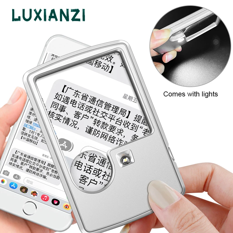 

LUXIANZI 3X 6X Mini Credit Card Magnifier Loupe With LED light Leather Case Portable Ultra-Thin Square Magnifying Glass