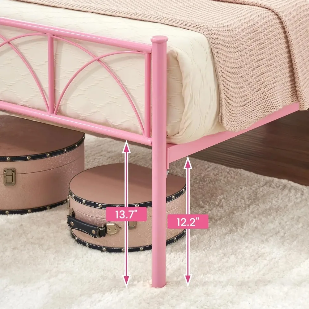 Platform Bed Frame with Headborad&Footboard,12.2 inches,No Box Spring Needed,Simple Assembly,Furniture(Pink,Twin) 4
