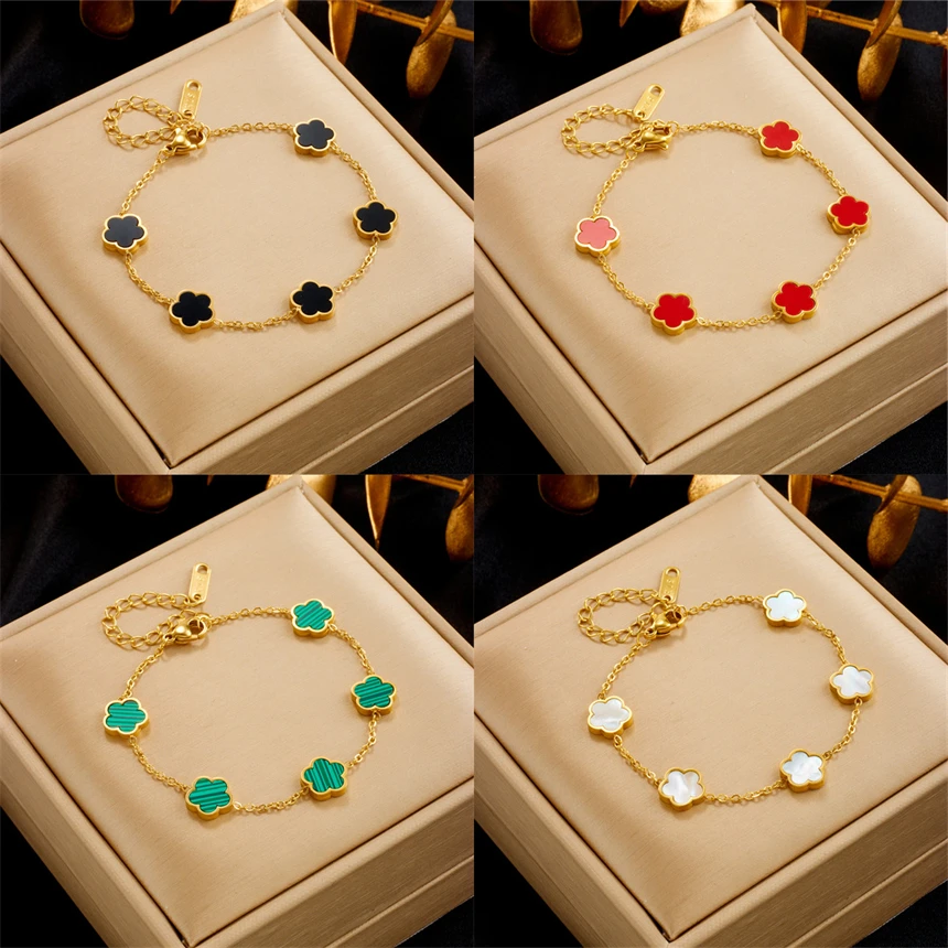 

316L Stainless Steel Simplicity Natural Seashells Two-Sided Flower Bracelets For Women Fashion Fine Jewelry Gift SAB612