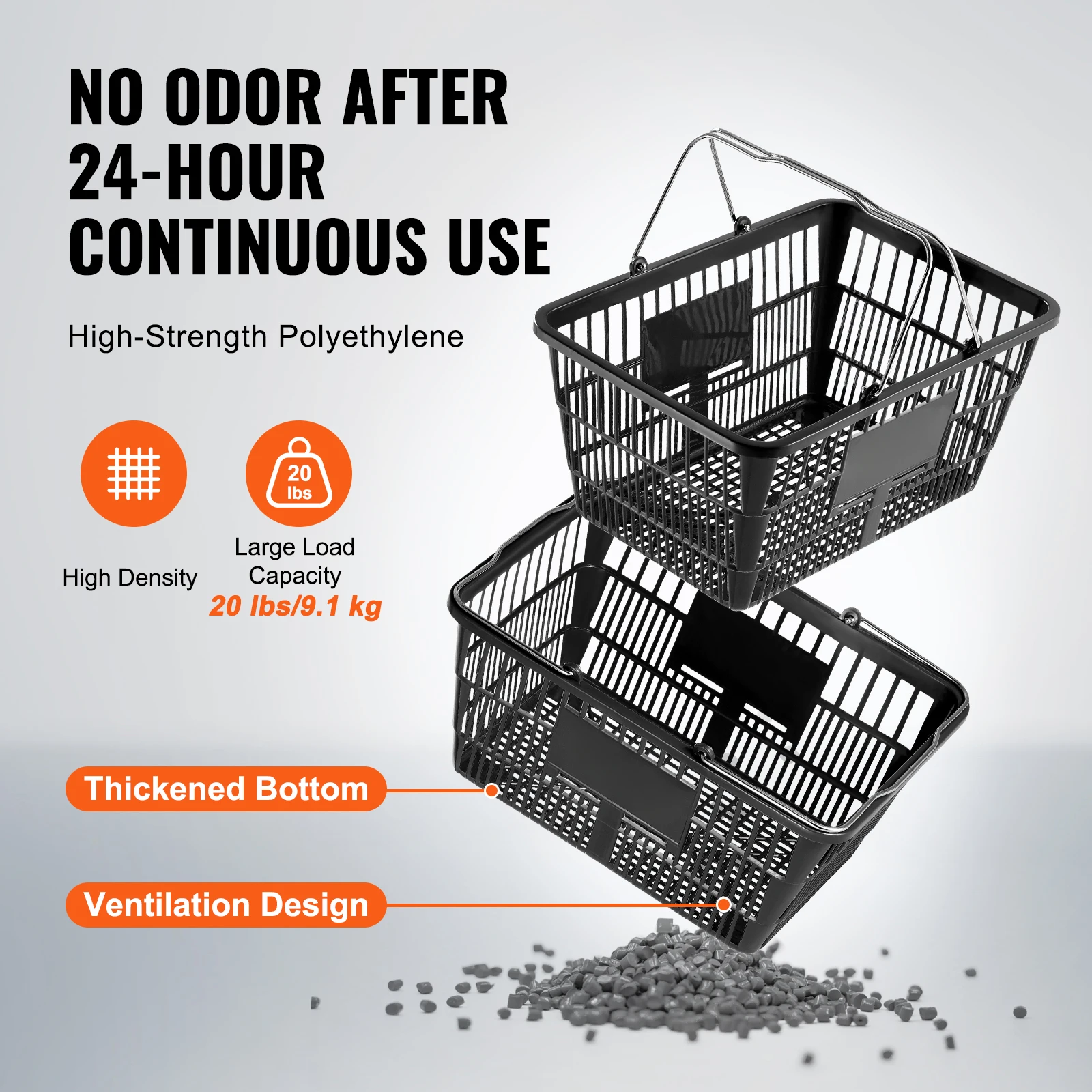 Portable Plastic Shopping Basket with Metal Handle for Grocery Store