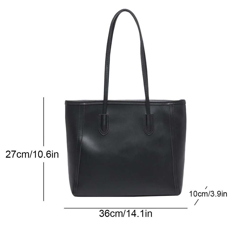 Leather Retro Tote Bag for Women Zipper Closure Shoulder Handbag Solid Top Handle Bag Simple Shoulder Bag for Work & Daily Use