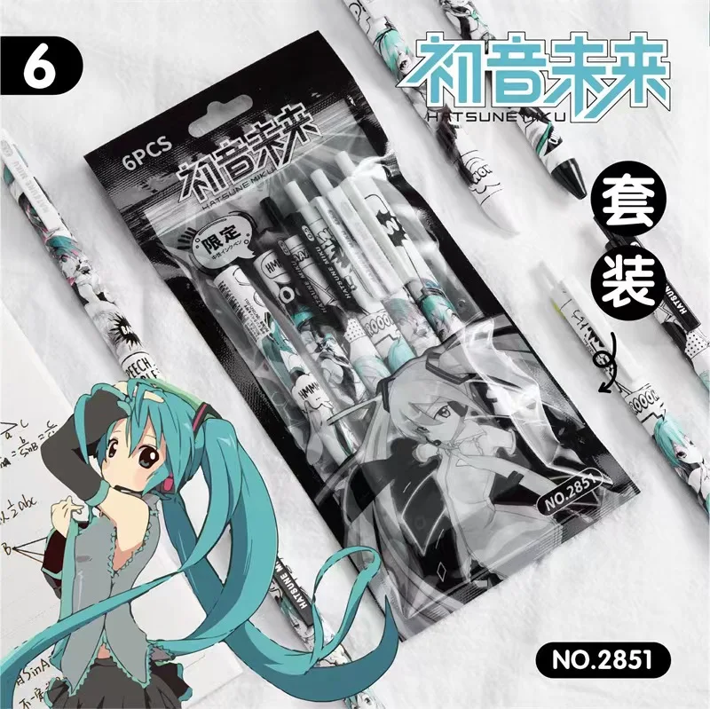 6Pcs Hatsune Miku Cute Gel Pen Cartoon Carbon Black 0.5mm