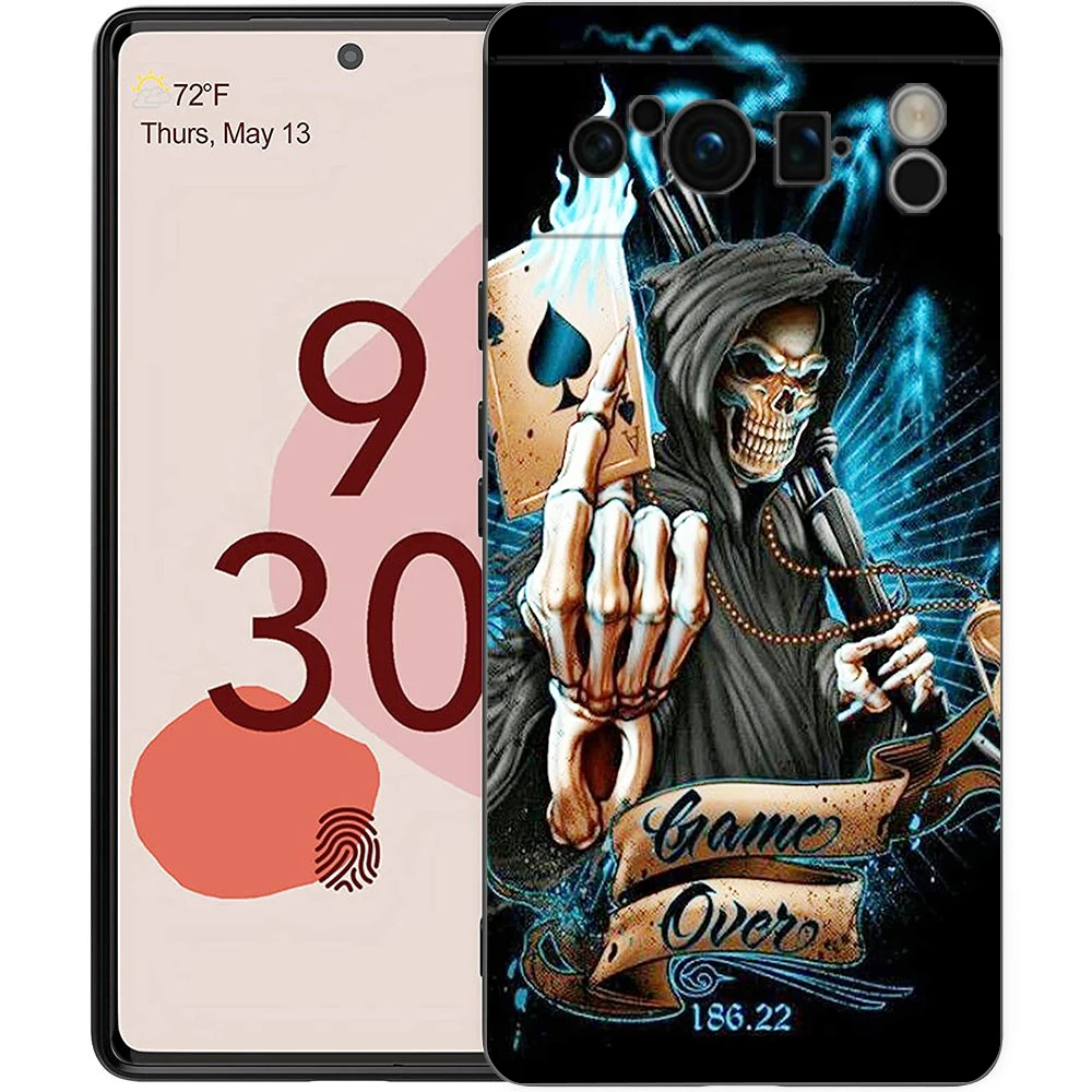 Black Soft Shell Phone Case with Grim Reaper Skull Design