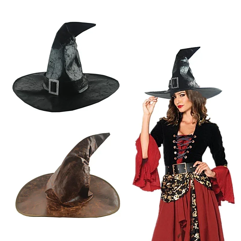 Leather Witch Wizard Hat for Halloween Cosplay Costume