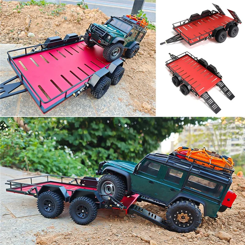 Traxxas 1/18 TRX4M 자동차 트레일러 헤비 듀티 트럭 DIY 부품 용 실용적인 금속 트레일러 자동차 호퍼 트레일