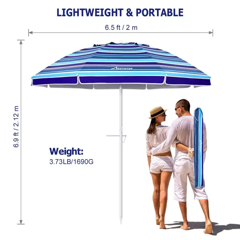 MOVTOTOP 6.5ft Beach Umbrella Striped Design Sand Umbrella UV Protection Breathable Sun Shelter for Outdoor Beach Travel cheap garden furniture