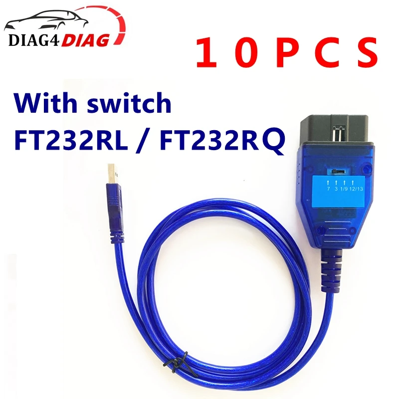 

10PCS VAG409 KKL FT232RL FT232RQ Chip For Fiat Ecu Scanner ​VAG 409.1 For OBD2 USB Interface Diagnostic Cable　For vag series