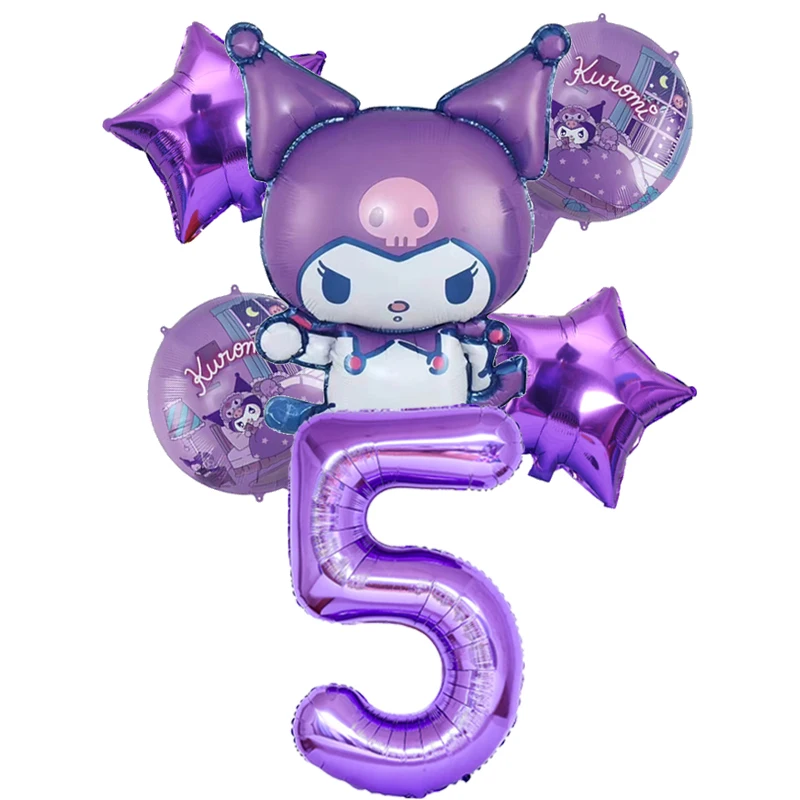 thumbnail image 1 of Globo Digital de papel de aluminio, decoración de fondo para fiesta de cumpleaños de niña, 6 piezas, MyMelody Cinnamoroll, 32 pulgadas, 1 of 5