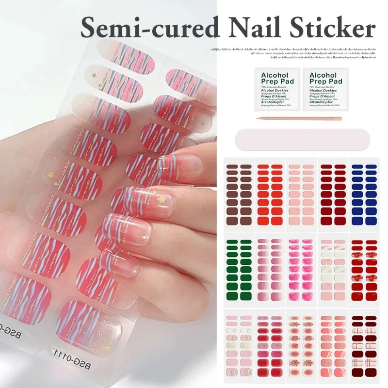 

Semi Cured Gel Nail Stickers Polish Strips Waterproof Long Lasting Self Adhesive Nail Charm Sticker Wraps DIY Manicure Stickers