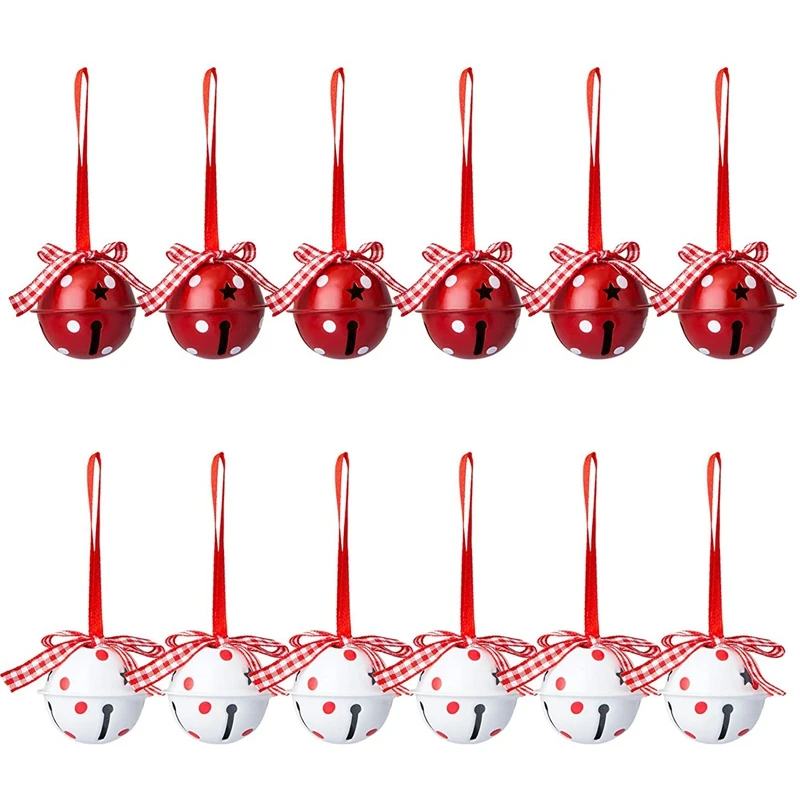 

Hot SV-Christmas Decorations Craft Bells Ornaments Red White Metal Jingle Bells Farmhouse Merry Christmas Tree Decor Bells