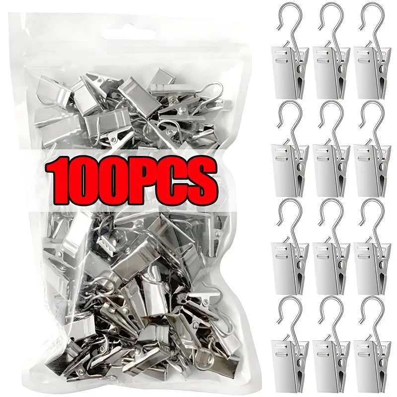 10-100Pcs Mini Metal Curtain Clips with Hook Stainless Steel Solid Iron Drapery Hook Enduring Home Window Accessories Home Decor