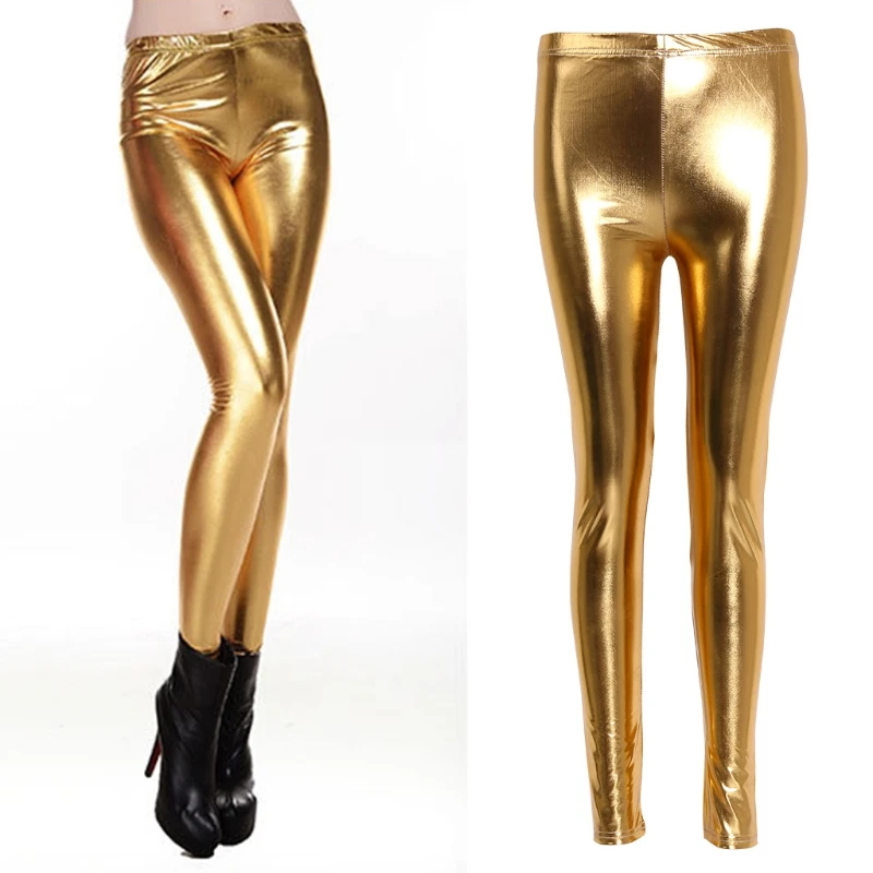 سراويل نسائية ضيقة عالية الخصر لممارسة التمارين الرياضية سراويل يوجا للتحكم في البطن سراويل ضيقة فضية وذهبية لامعة سراويل عالية