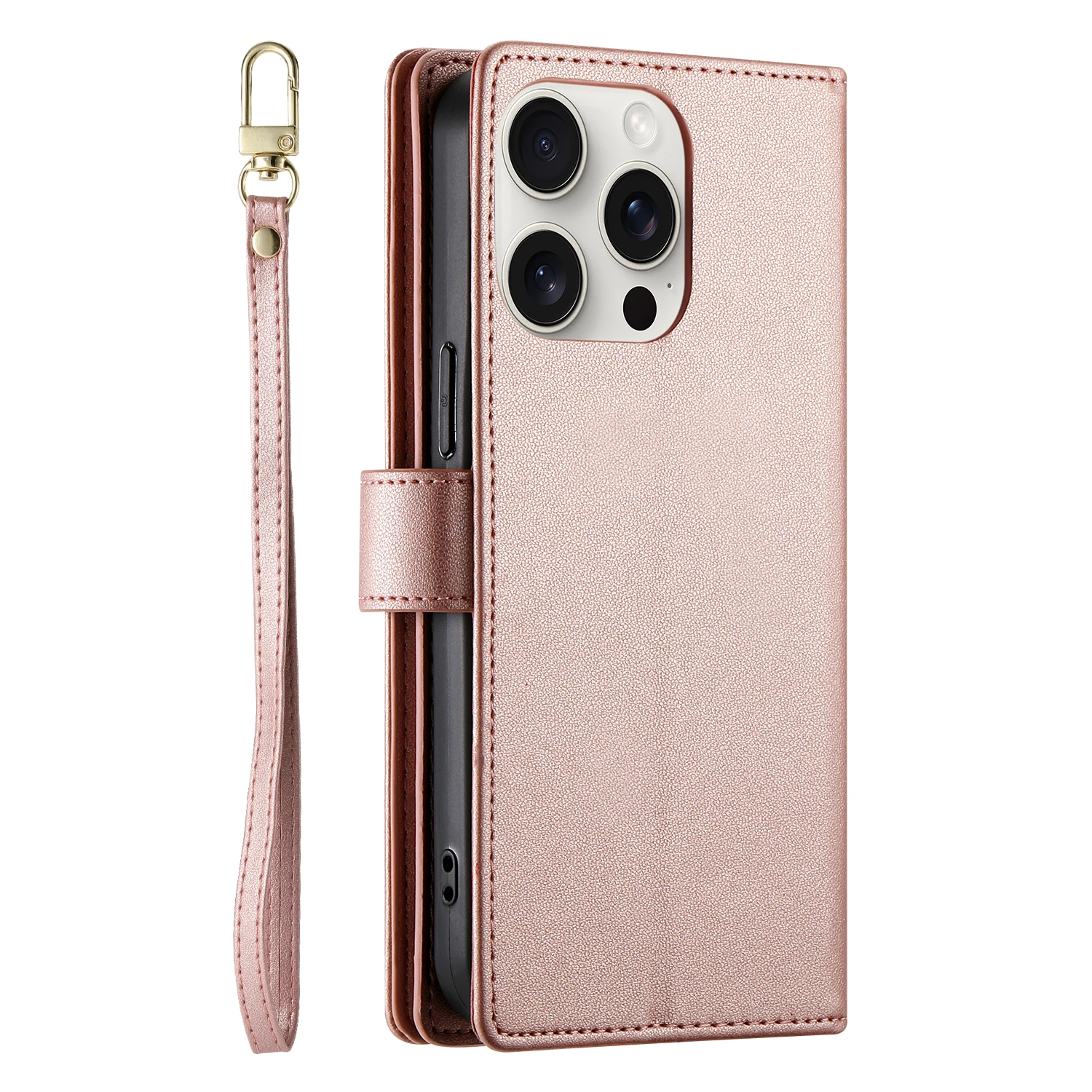 Étui portefeuille en cuir à fermeture éclair pour iPhone 15 Pro Max 16 14 Plus 13 12 11 SE4 XS MAX avec lanière et poche pour cartes_voghion.com