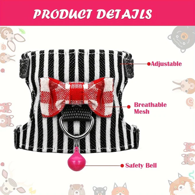 1Pc Hamster Harness And Leash Walking Set, Small Pet Clothes With Bow Bells, Safe And Comfortable Padded Vest, Hamster 6
