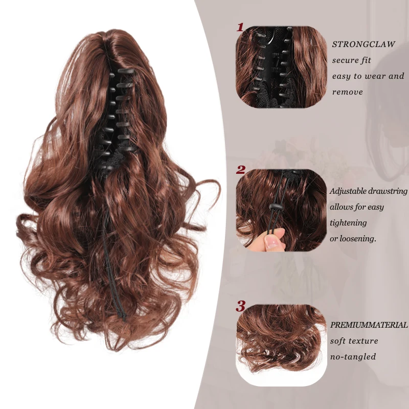 LUPU 10 inch Claw Clip Ponytail Extension Long Curly Ponytail Fluffy Ponytail Synthetic Hair Piece Suitable for Women