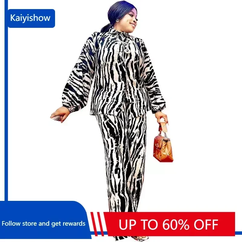 

2 Pieces Women Sets Dashiki African New Spring Auutmn Matching Sets Long Sleeve Print Top Pants Suits Outfits African Clothing