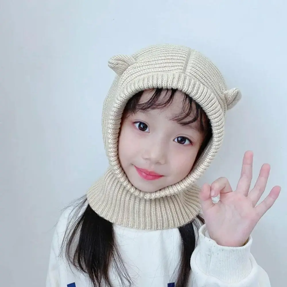 Cute Baby Knit Hat Scarf Winter Warm Kids Beanie Cap Balaclava Hat For Baby Cartoon Ears Toddler Girls Boys Scarf Integrated Hat