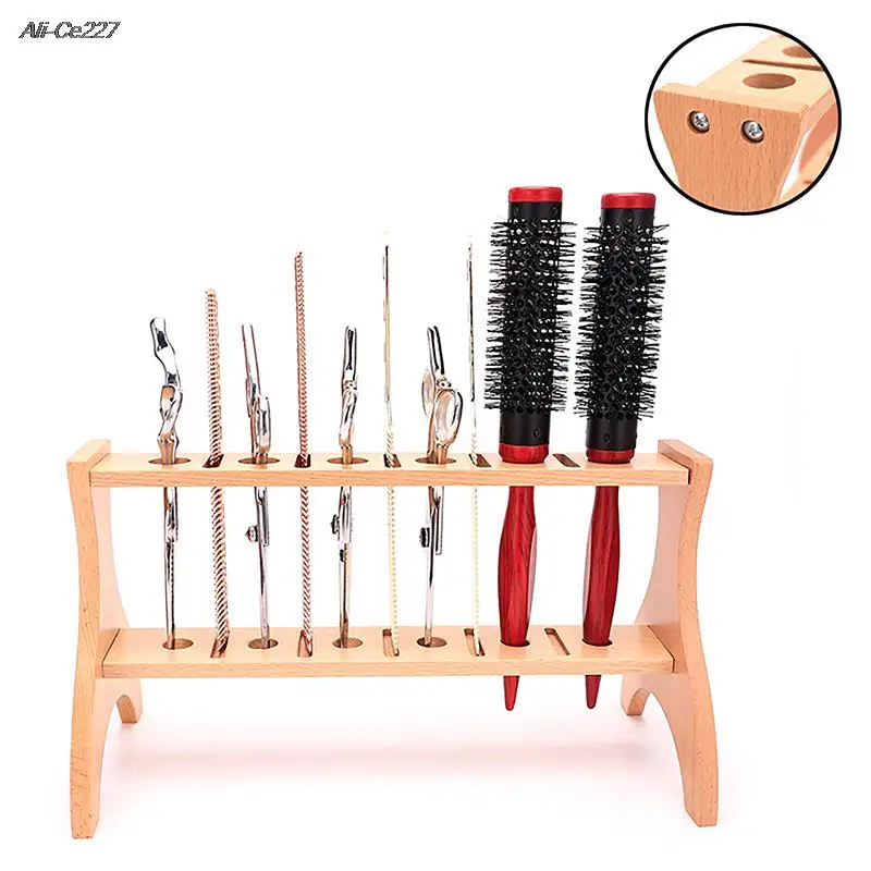 

Barbershop Scissors Holder Wooden Shear Standing Rack Salon Hair Trimmer Organizer Hairdressing Combs Display Shelf