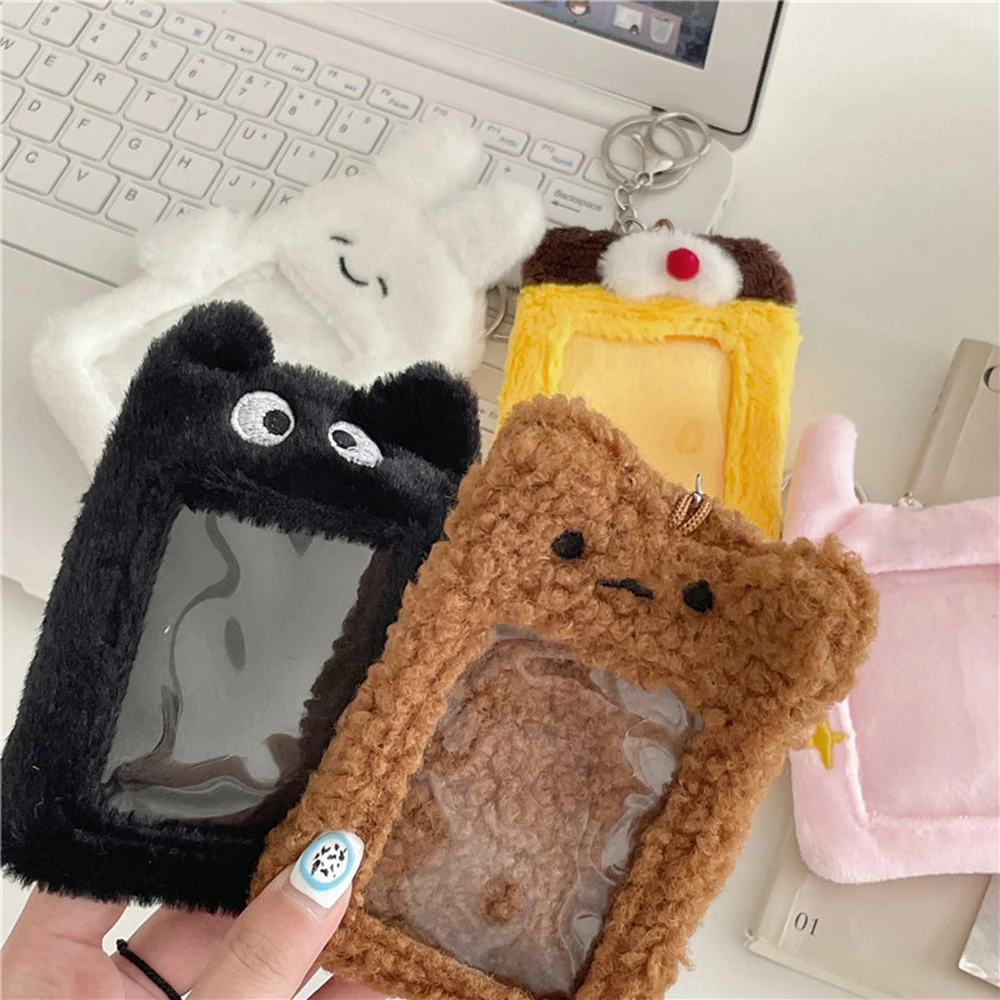 Plush Card Cover Star Chasing Pendant Cartoon Protector Case Animal Shape Cute Photo Card Holder Sweet ID Credit Case Keychain