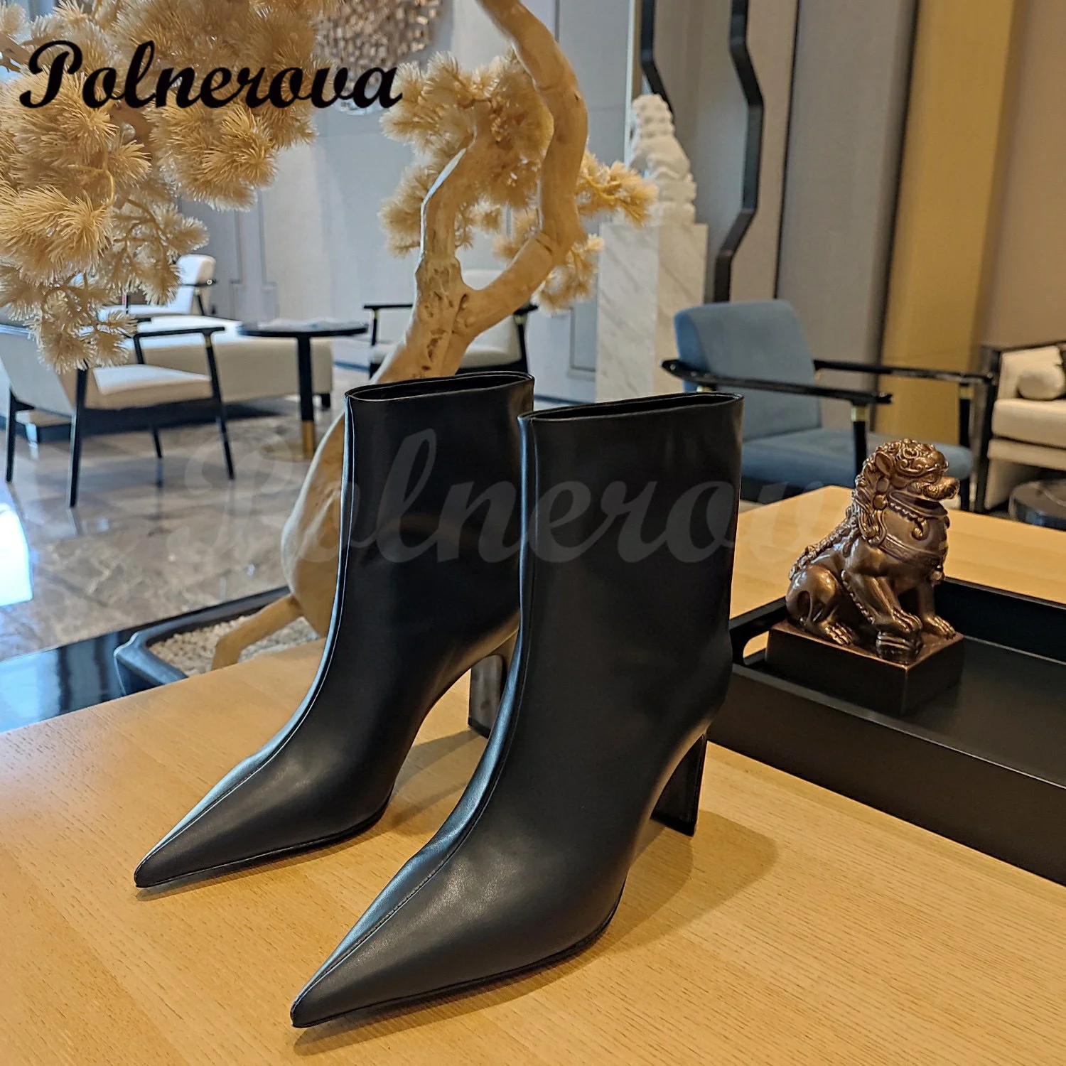 

New Style Pointed Toe Chunky Heel Booties for Women High Heel Ankle Boots Slip On Gold Plus Size Fashion Catwalk Women's Boots