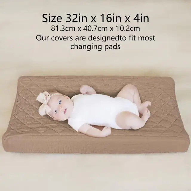 Quilted Cotton Diaper Changing Table Cover, Set of 2 or 1 Soft Fabric Nappy Pad Sleeve Case for Newborns and Infant 6