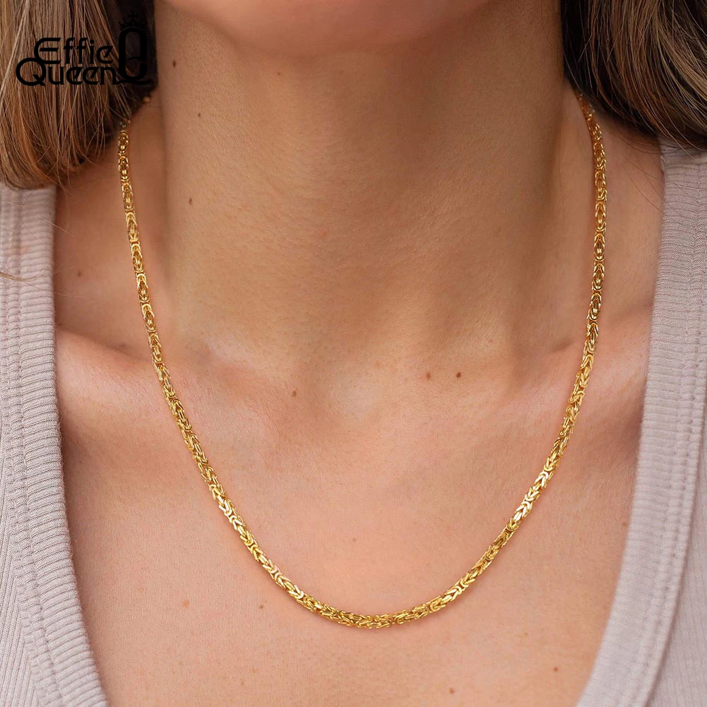 Effie Queen Italian 925 Sterling Silver Flat Byzantine Chain Necklace for Women Men Fashion Necklace Anniversary Jewelry SC79