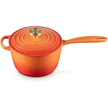 Enameled Cast Iron Signature Round Saucepan 2.25 qt. Flamme Doree with Crucible Knob 1