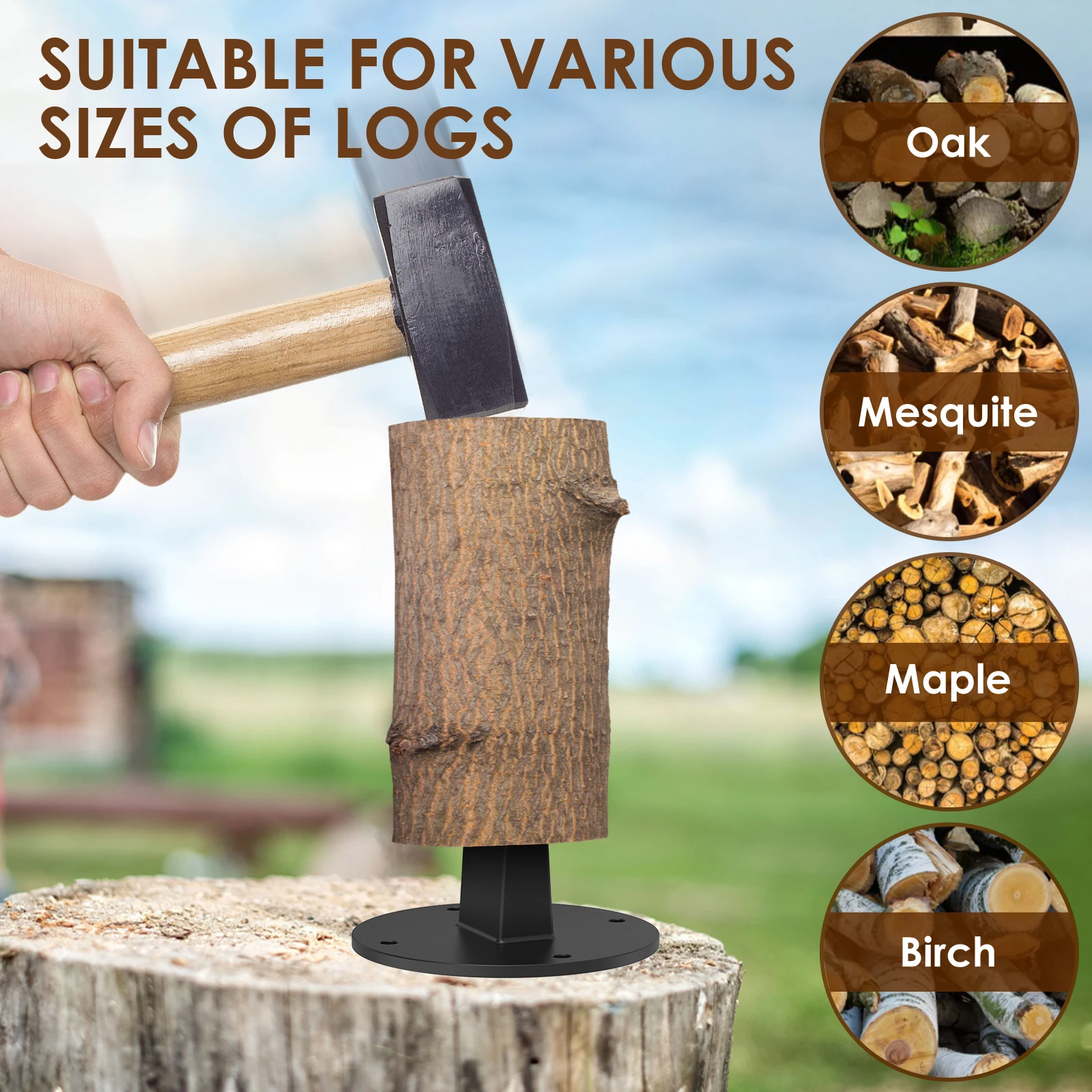 Wood Splitter Manual Log Splitter High Strength Steel Kindling Splitting Woods Splitting Stand Compact Small Firewood Cutter 6