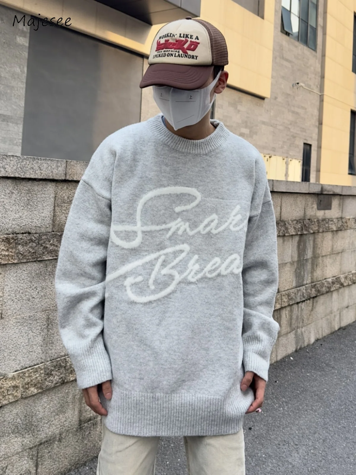 

Letter Sweaters Men Soft Loose Autumn Trendy Chic Couples Clothing All-match Korean Style Casual Spring Teens Hip Hop Knitwear