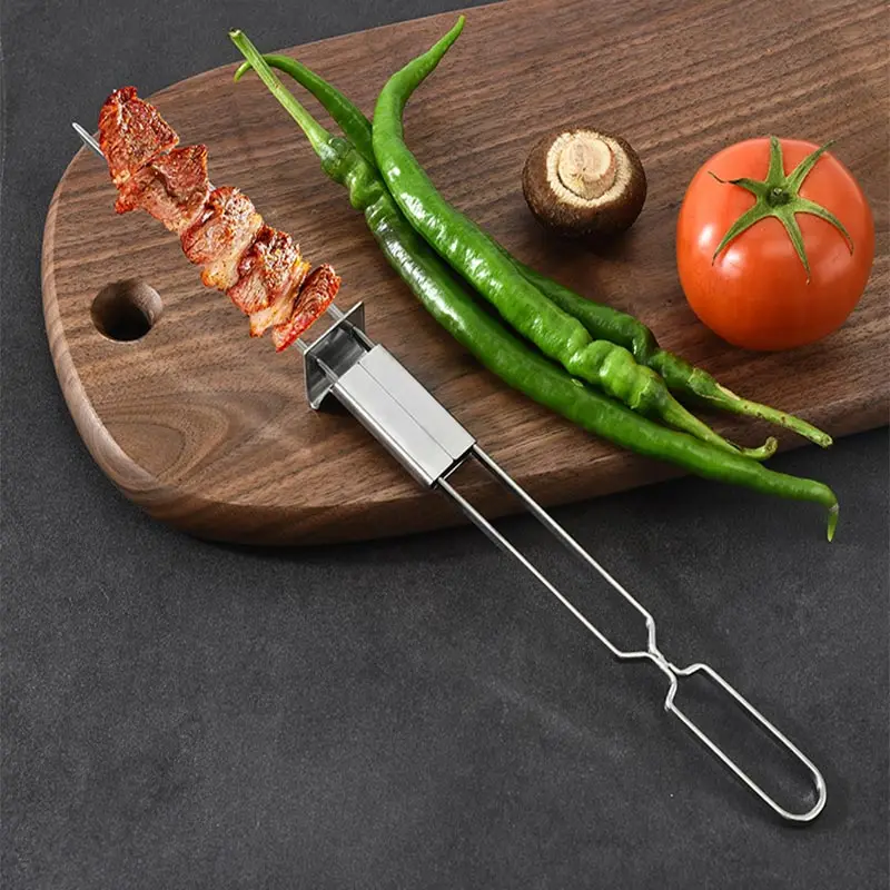 Stainless Steel Barbecue Fork,Semi-Automatic Double-Ended Skewers,Outdoor BBQ Tools,Grilling Forks,430 Stainless Steel,Sets