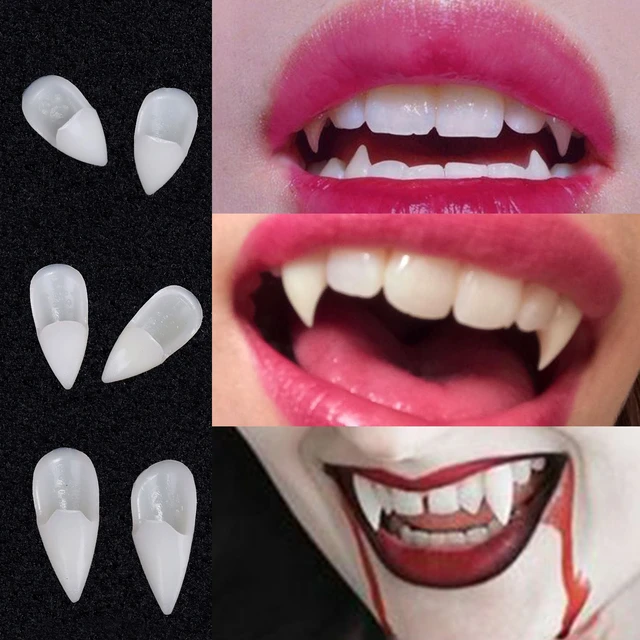 Colmillos de dientes de vampiro para Halloween, accesorio de dentadura,  colmillos de resina para disfraz de fiesta, accesorios de Cosplay DIY,  decoración de dientes falsos con pegamento sólido, 1 par - AliExpress