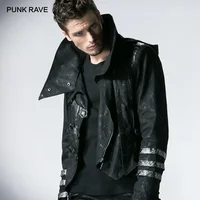 PUNK RAVE Men's Gothic Long Winter Black  Adjustable Jackets Punk Style Visual Kei Fashion Coat Hoodie Windbreaker Men 1
