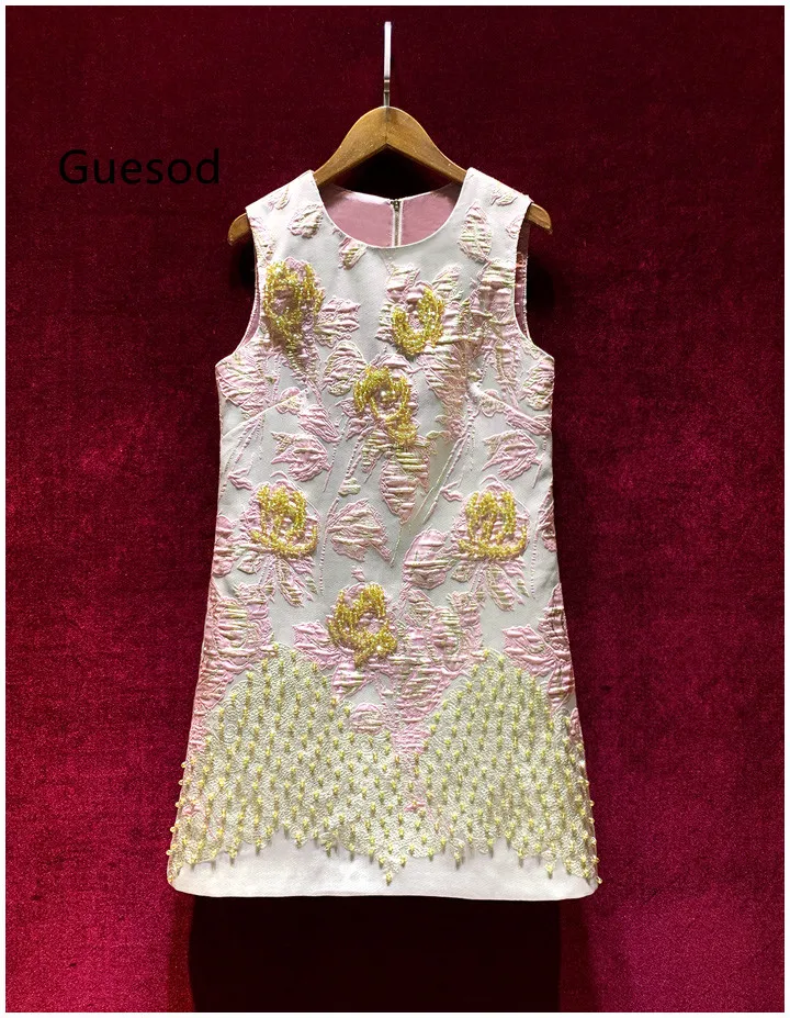 

Guesod Women French Vintage Handmade Beading Top Quality Luxury Dress Slim 2022 New Arrive