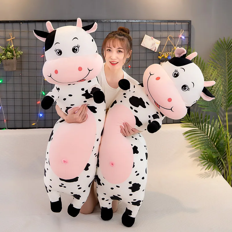 70cm-100cm Lovely Creative Milk Cow Plush Pillow Toys Soft Stuffed Cartoon Animal Cattle Doll Bedroom Sleeping Pillow Cushion tooarts milk cow coin bank animal piggy