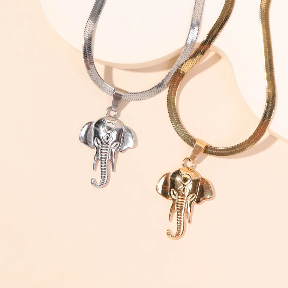 Collana con ciondolo elefante in acciaio inossidabile per gioielli da donna Girocollo geometrico vuoto Collane a catena lunga Collares Para Mujer  36