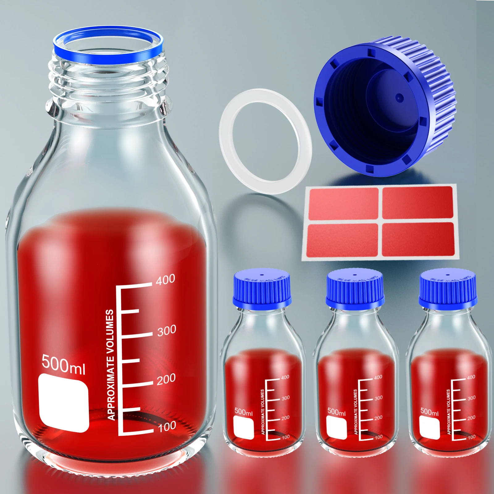 GL45 GL32 GL25 Round Media Storage Bottles Storage Glass Bottle Blue Screw Cap 25ml 50ml 100ml 250ml 500ml 1000ml ks-tek media storage bottles