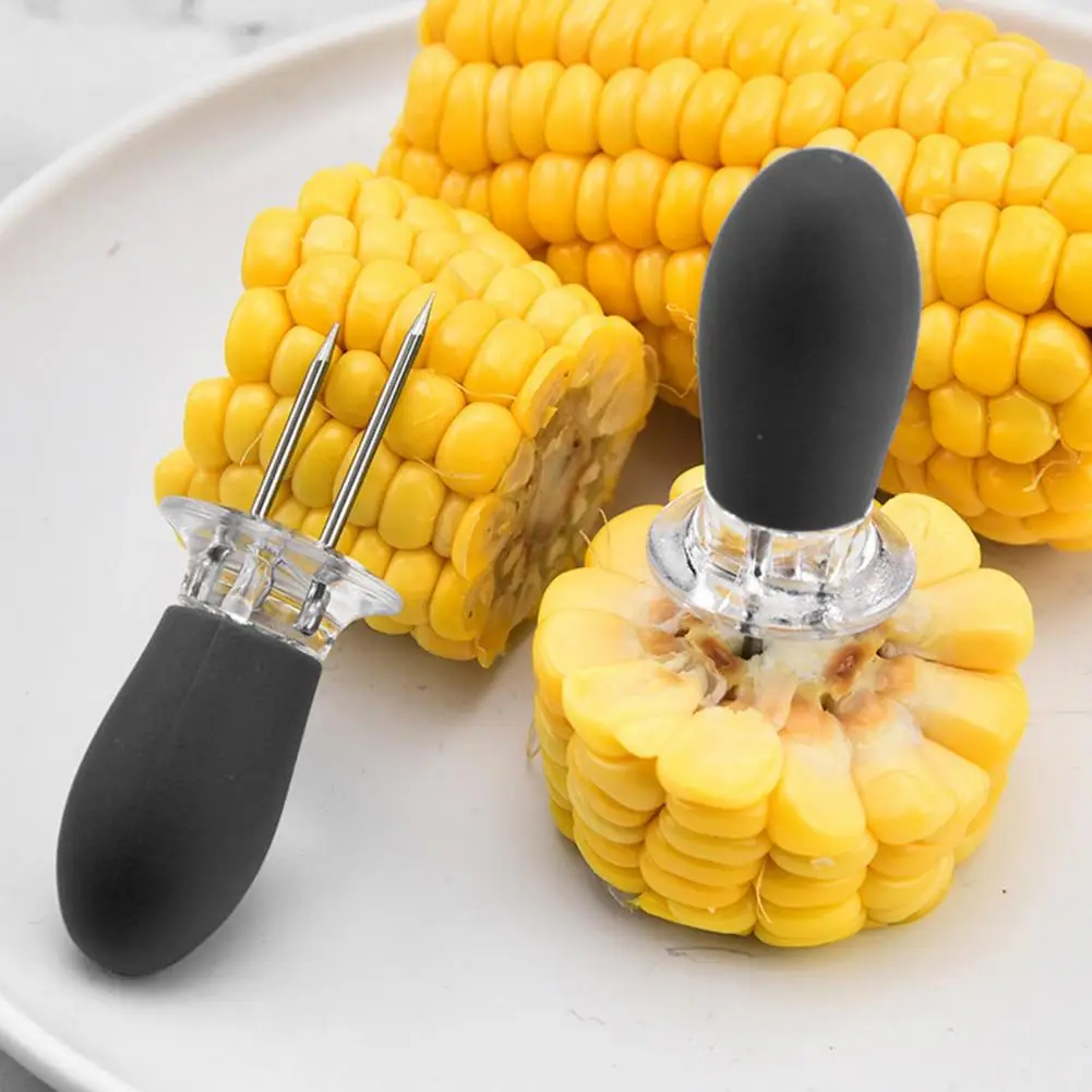 Corn Holder BBQ Twin Prong Sweetcorn Holder Barbecue Corn Prong Skewer Stainless Steel Cob Camping Supplies