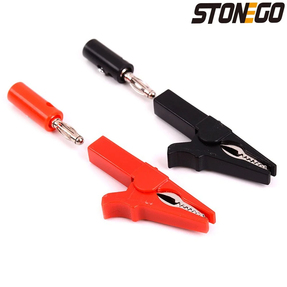 4pcs/Set 55mm Alligator Clip + Banana Plug, Test Probe With 4mm Banana Plug Cable Clips Red + Black Stonego Test Accessories