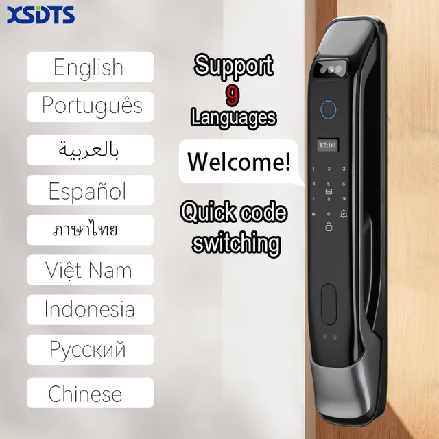 3D Real-time Intercom Face Recognition Digital Door Lock With Camera FIngerprint Password Unlock Keyless Electronic Door Lock 2