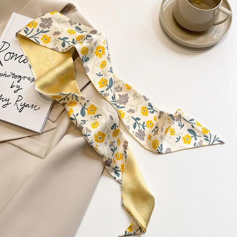 Yellow Pastel Multifunctional Silk Scarf, Women's French-Inspired Accessory