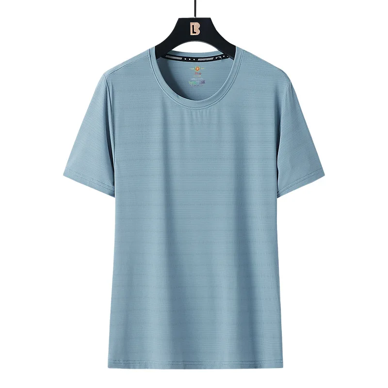 thumbnail image 1 of Camiseta de seda de hielo con texto y logotipo personalizado para hombre y mujer, camisa de cuello redondo de talla grande para parejas, verano gordo 8XL, 2023, 1 of 5