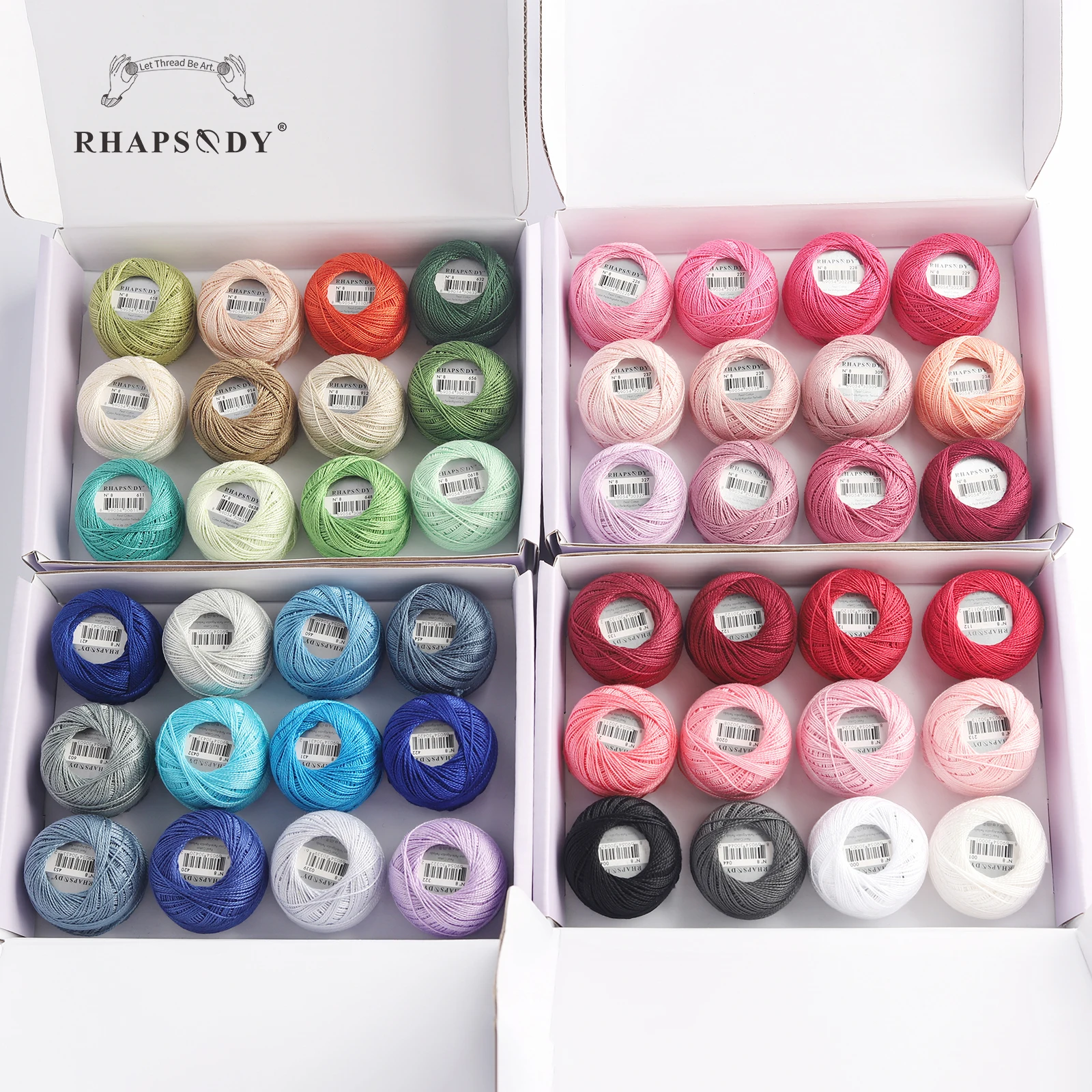 Rhapsody Size 8 Crochet Thread Double Mercerized Long Staple Egyptian Cotton Pearl 12 Different Colors Set 43 Yards 5 Grams Ball 1